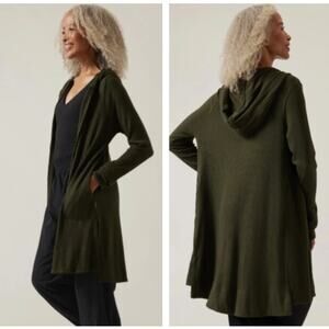 ATHLETA Harmony Pose Wrap Cardigan Ribbed Hoodie Olive Green Sz L {II38}